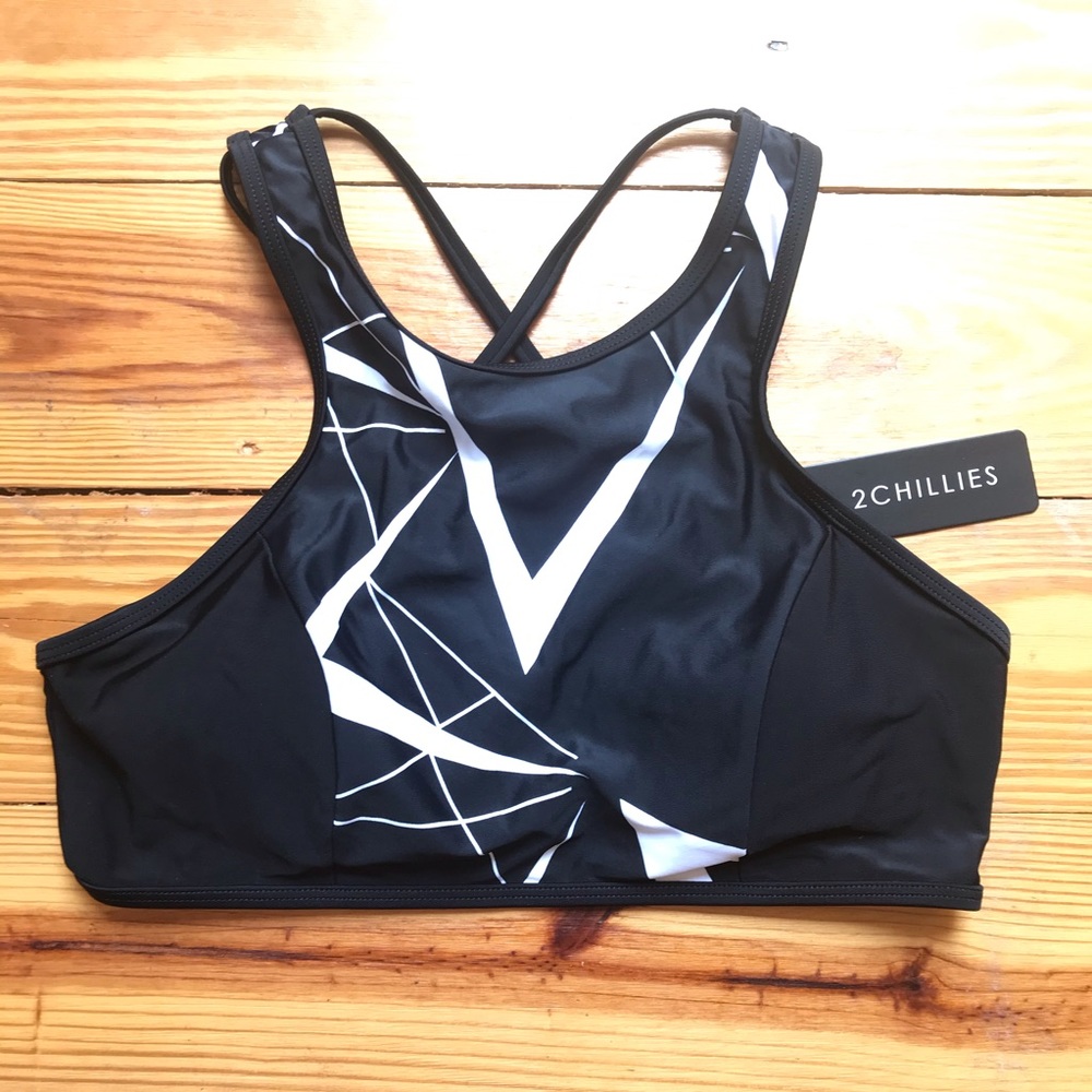 2Chillies Black White Abstract Bikini, NWT, L - Picture 2 of 13